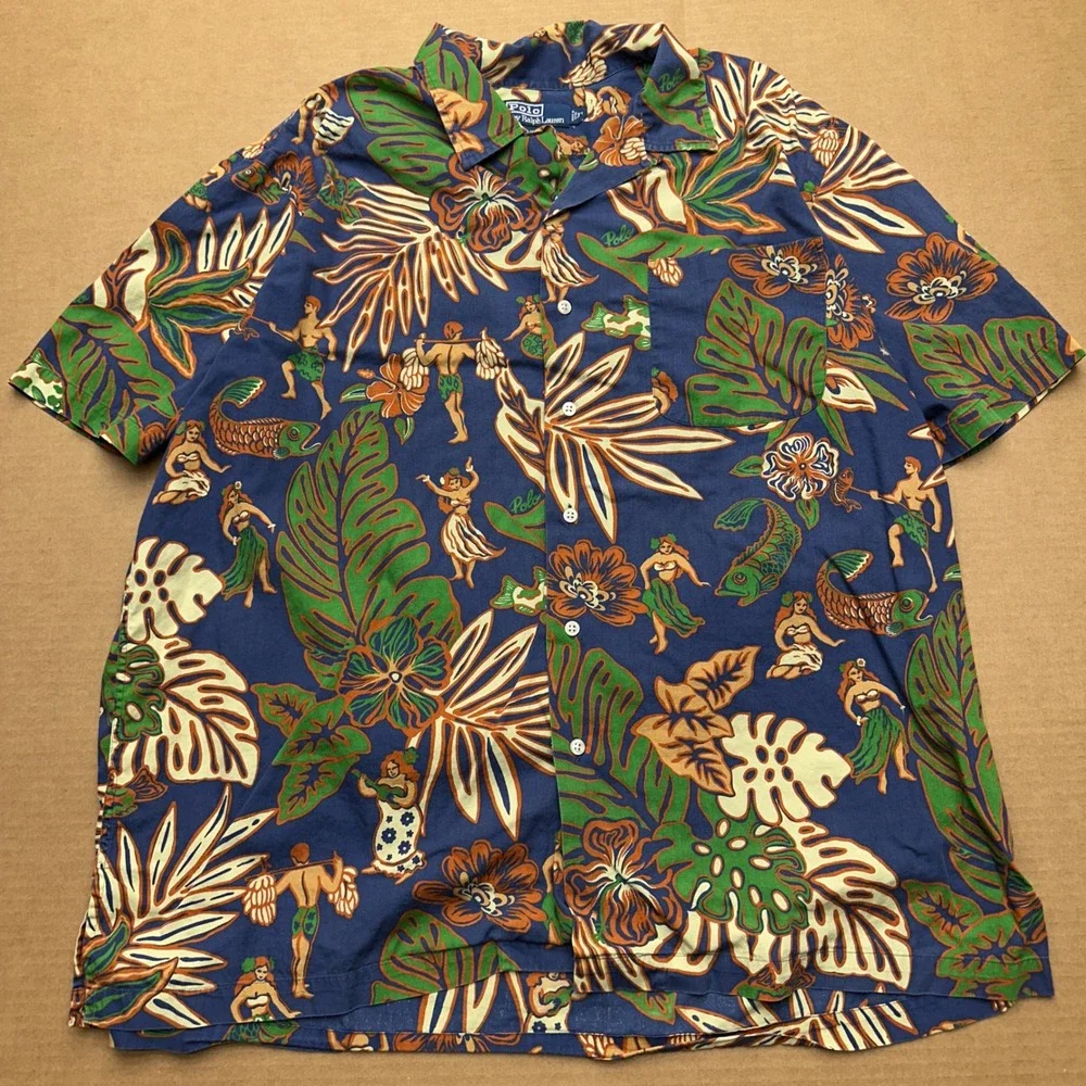 Polo Ralph Lauren Lot of 2 Clayton Hawaiian Shirts Mens Sz XL Floral Hula Aloha